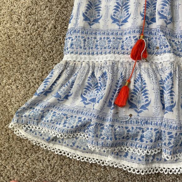 Bell by Alicia Bell Blue White Tunic Mini Dress Size Small Silk Cotton Blend - Picture 8 of 10